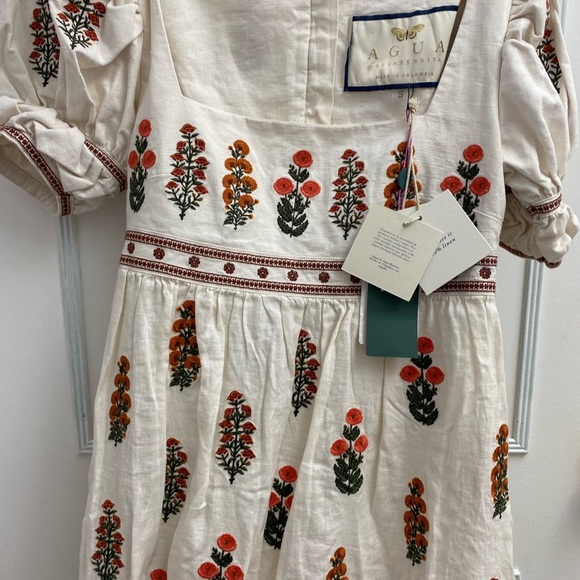 NWT Agua by Agua Bendita Pistachio Dahlia Dress Embroidered Floral Ivory S - Picture 10 of 13